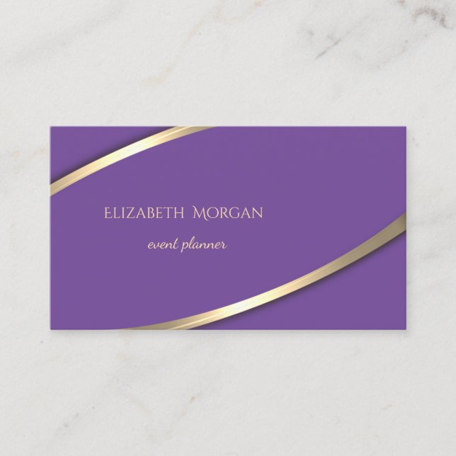 Cartão De Visita Violeta Simples Moderna Elegante, Dourada Faixa (Frente)