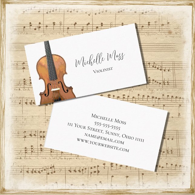 Cartão De Visita Violin Music Teacher Violinist  Elegant (Criador carregado)