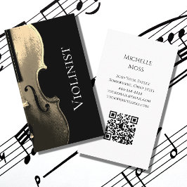 Cartão De Visita Violin Performer Código QR Musical Minimalista