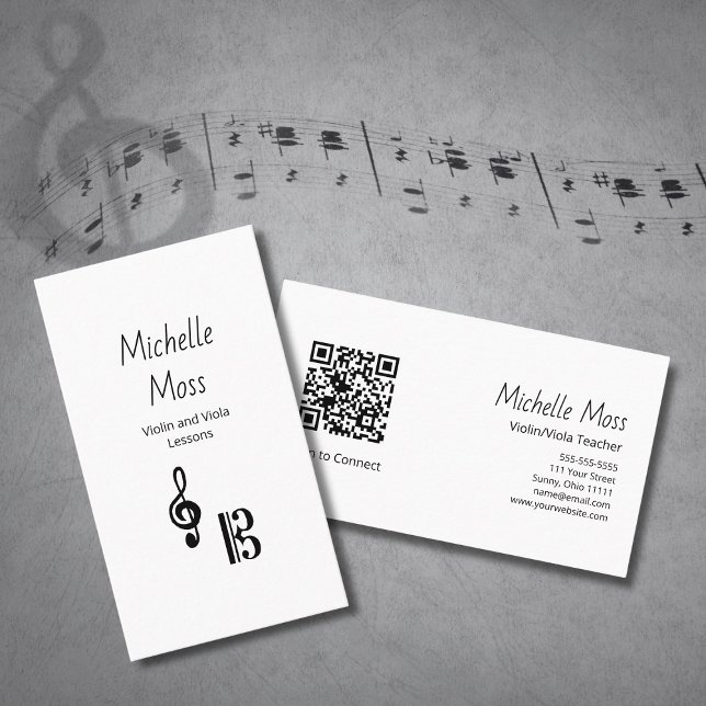 Cartão De Visita Violin Viola Professional Music Lessons Simple  (Criador carregado)