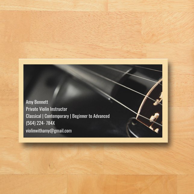 Cartão De Visita Violinista Preto Violino do Código Qr Beige (Black Violin Beige Music Business Card )