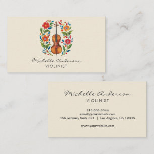 Cartão De Visita Violinista Profissional Violino musical flores 