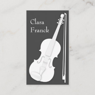 Cartão De Visita Violino branco e Arco sobre Cinza de carvão