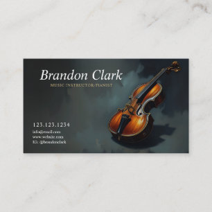 Cartão De Visita Violino Elegante no Músico de Fundo Escuro