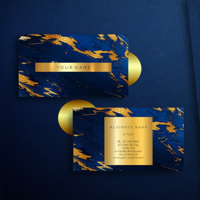 Cartão de visita Vip Azul Dourado Marble Cobalto (Cobalt Blue Gold Marble Vip Business Card)