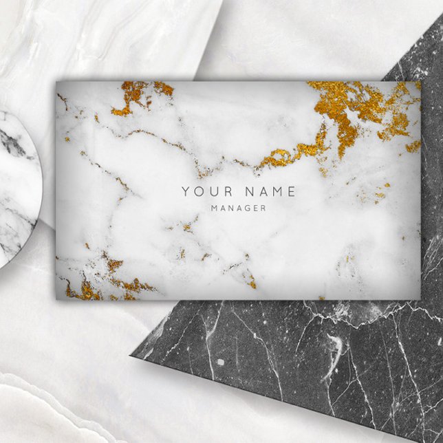 Cartão de visita Vip da Cinza branca ouro da  bran (Golden White Gray Marble Vip Business Card)