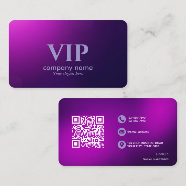 Cartão De Visita VIP roxo profundo - Totalmente personalizável e el (Frente/Verso)