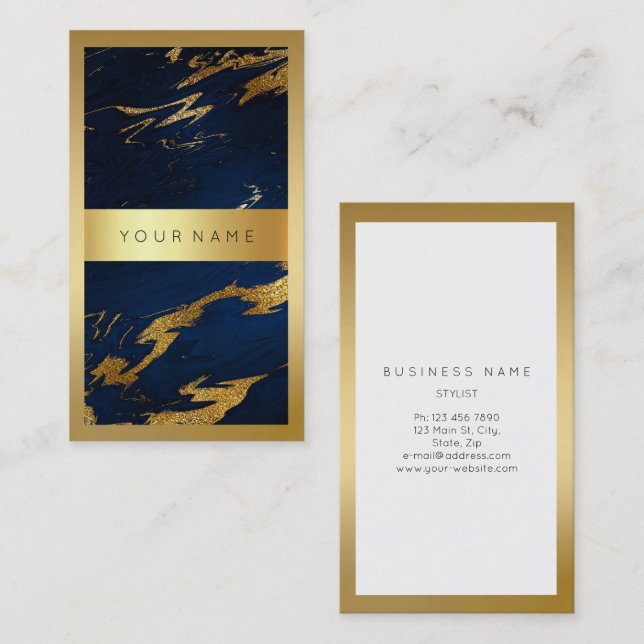Cartão De Visita Vip Vertical do Quadro do Ouro Azul Vertical (Frente/Verso)