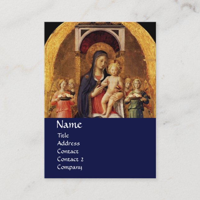 Cartão De Visita VIRGEM COM CRIANÇAS E ÂNGULOS, azul (Frente)