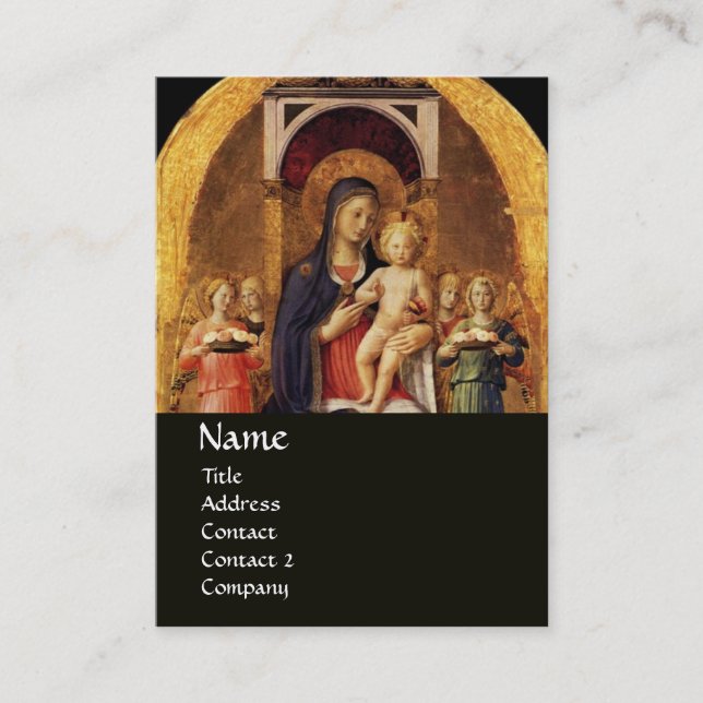 Cartão De Visita VIRGEM COM CRIANÇAS E ÂNGULOS, preto (Frente)