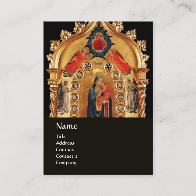 CARTÃO DE VISITA VIRGEM COM ÍCONE DE ARTE SACRADO DOURADO PARA CRIA (Frente)