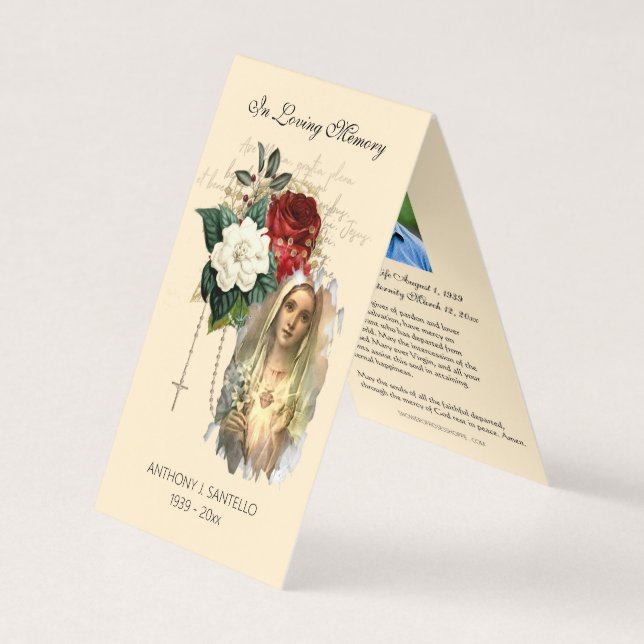 Cartão De Visita Virgem Funerária Católica Mary Prayer Santa Card (Frente)