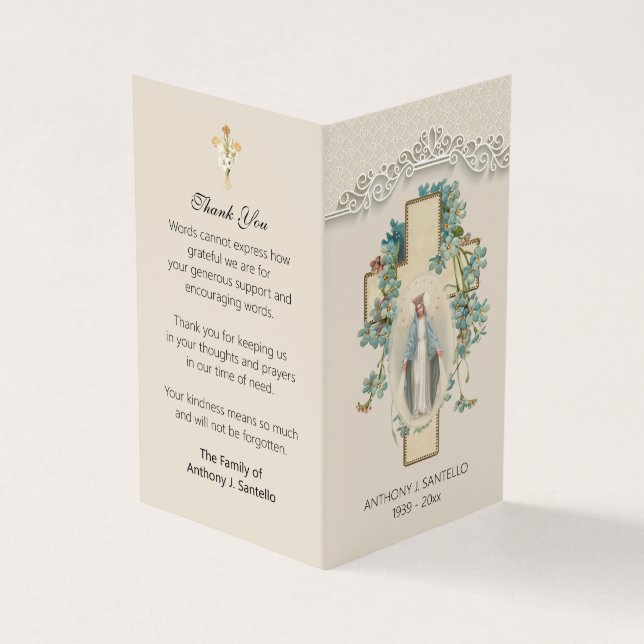 Cartão De Visita Virgem Funerária Católica Mary Prayer Santa Card (Exterior)
