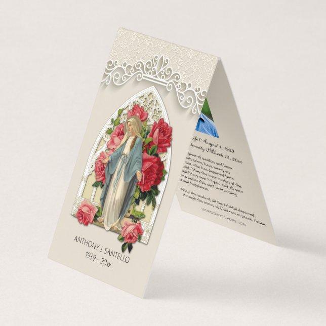 Cartão De Visita Virgem Funerária Católica Mary Prayer Santa Card (Frente)