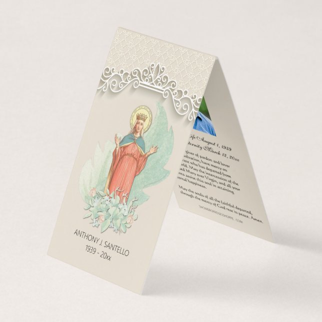 Cartão De Visita Virgem Funerária Católica Mary Prayer Santa Card (Frente)