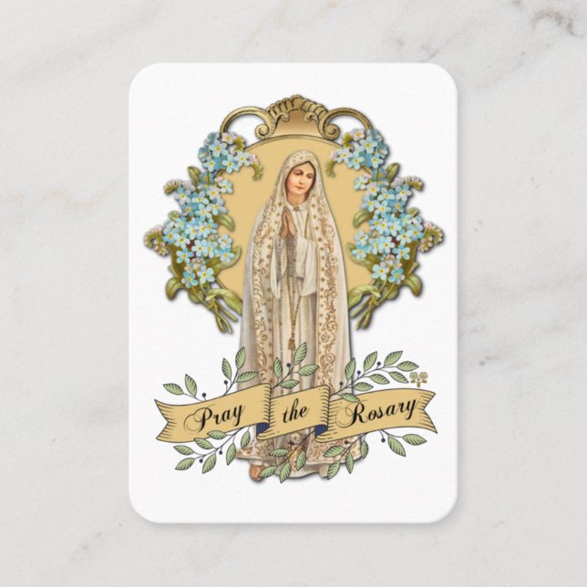 Cartão De Visita Virgem Maria Fatima Oração Rosária Católica Floral (Frente)