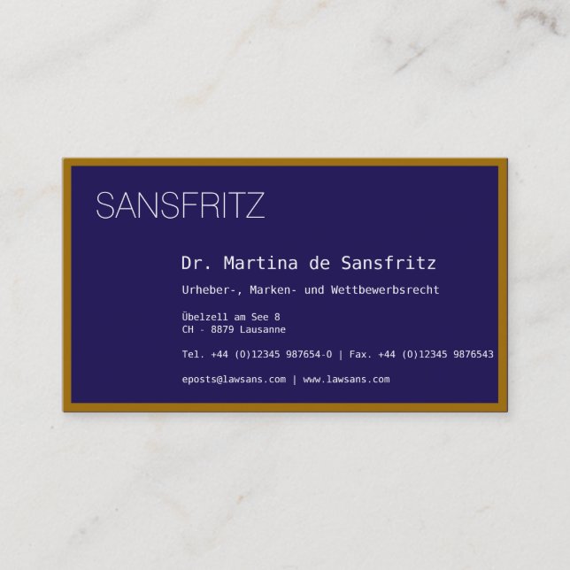 Cartão De Visita Visitenkarte Dourada Blau (Frente)