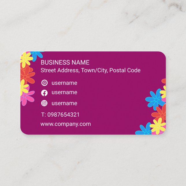 CARTÃO DE VISITA VIVID COLORED FLOWPTERN SOCIAL MEDIA COMPANY (Verso)