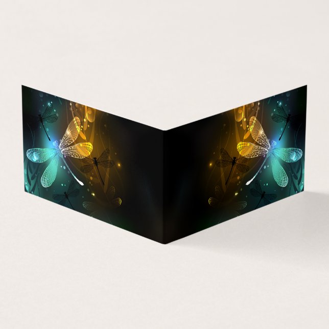 Cartão De Visita Voo luminoso verde de libélula (Exterior)