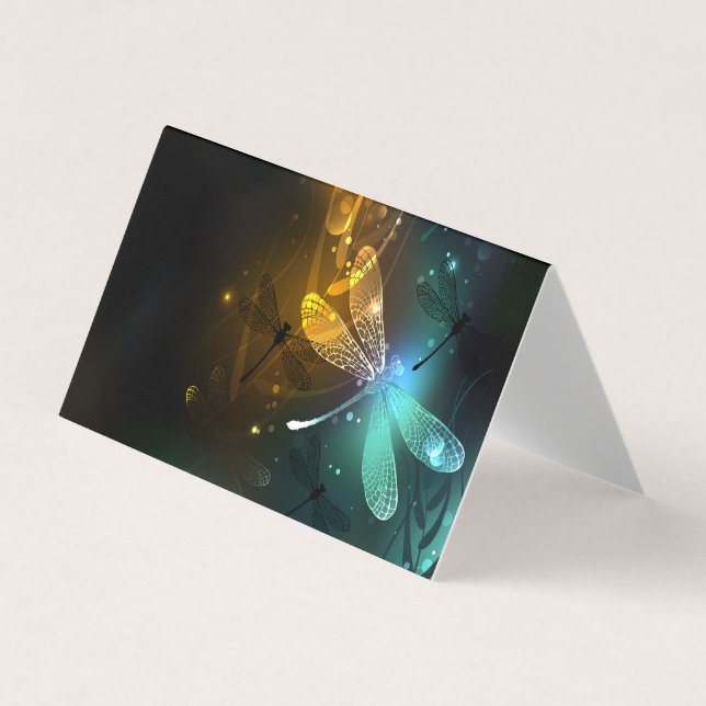 Cartão De Visita Voo luminoso verde de libélula (Frente)
