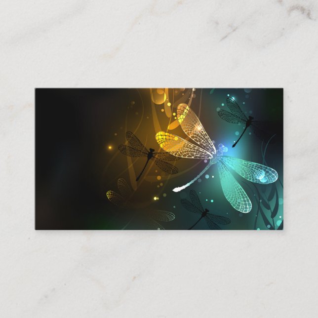 Cartão De Visita Voo luminoso verde de libélula (Frente)