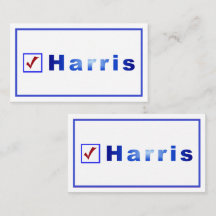 Vote Harris, Red Check, Blue Square Box Bus. Cartõ