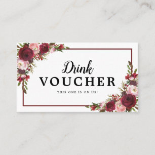 Cartão De Visita Voucher de Bebida Grátis para Casamento Floral Bor