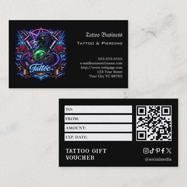 Cartão De Visita Voucher de Presente de Tatuagem (Frente/Verso)