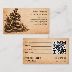 Cartão De Visita Voucher de Presente de Tatuagem