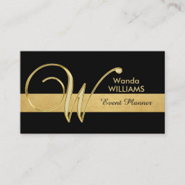 Cartão De Visita 'W inicial preto Dourado Monogrammed elegante na