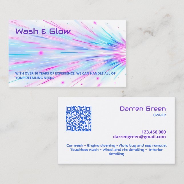 Cartão De Visita Wash do carro QR (Frente/Verso)
