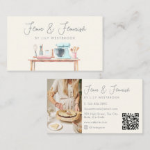 Watercolor Bakery Pastry Chef Script Photo QR Code