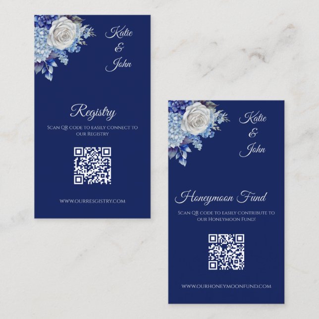 Cartão De Visita Watercolor Blue Flower-Buquê-Casamento Registry- (Frente/Verso)