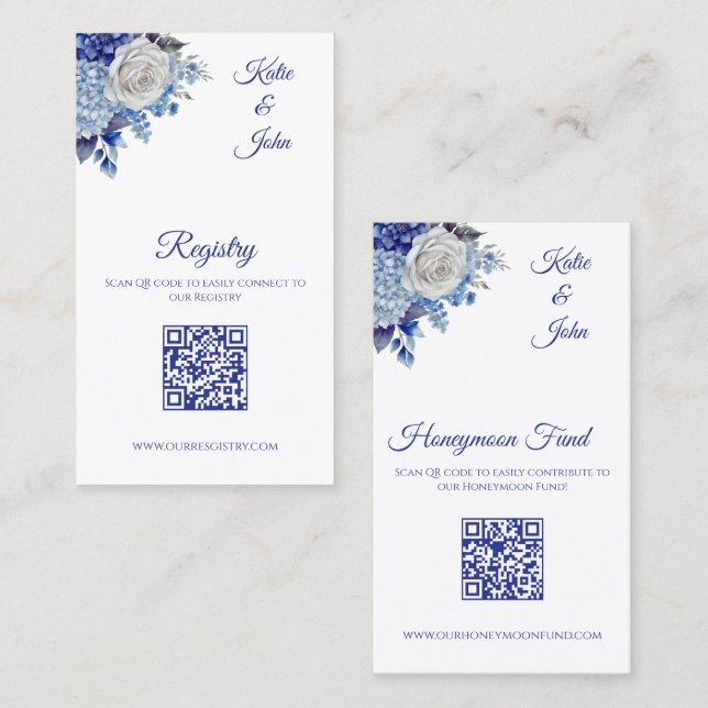 Cartão De Visita Watercolor Blue Flower-Buquê-Casamento Registry- (Frente/Verso)