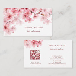 Cartão De Visita Watercolor Cherry Blossoms QR Code