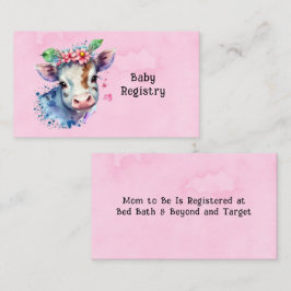 Cartão De Visita Watercolor Cow Pink Girl Registry