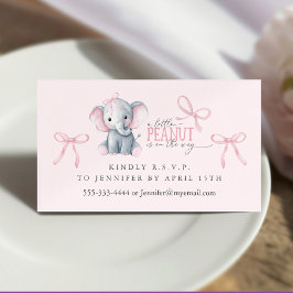 Cartão De Visita Watercolor Elephant Pink Bow RSVP Enclosure Card