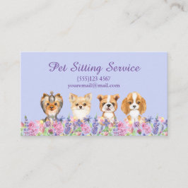 Cartão De Visita Watercolor Floral Dog Pet Sitting Grooming Service