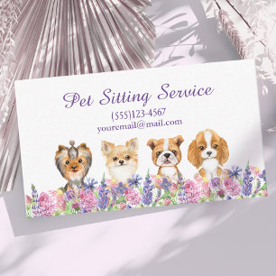 Cartão De Visita Watercolor Floral Dog Pet Sitting Grooming Service