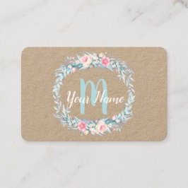 Cartão De Visita Watercolor Floral Wreath Monograma Inicial
