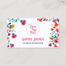 Cartão De Visita Watercolor Fuchsia Flowers Floral Código QR