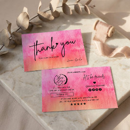 Cartão De Visita Watercolor Hot Pink Thank You Card Gold Accents