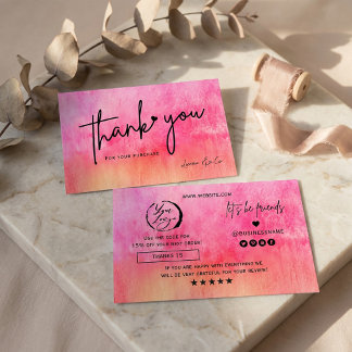 Cartão De Visita Watercolor Hot Pink Thank You Card Gold Accents