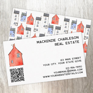 Cartão De Visita Watercolor House Art QR code Imóveis