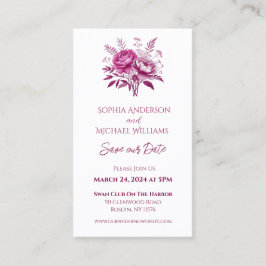 Cartão De Visita Watercolor Magenta Peony- Wedding-Save Date-