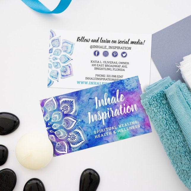 Cartão De Visita Watercolor Mandala - Mídia Social Metafísica Yoga (Criador carregado)