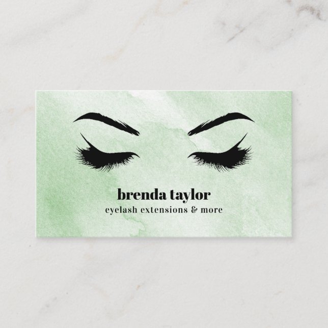 Cartão De Visita Watercolor Mint green Eyelash Browbar profissional (Frente)