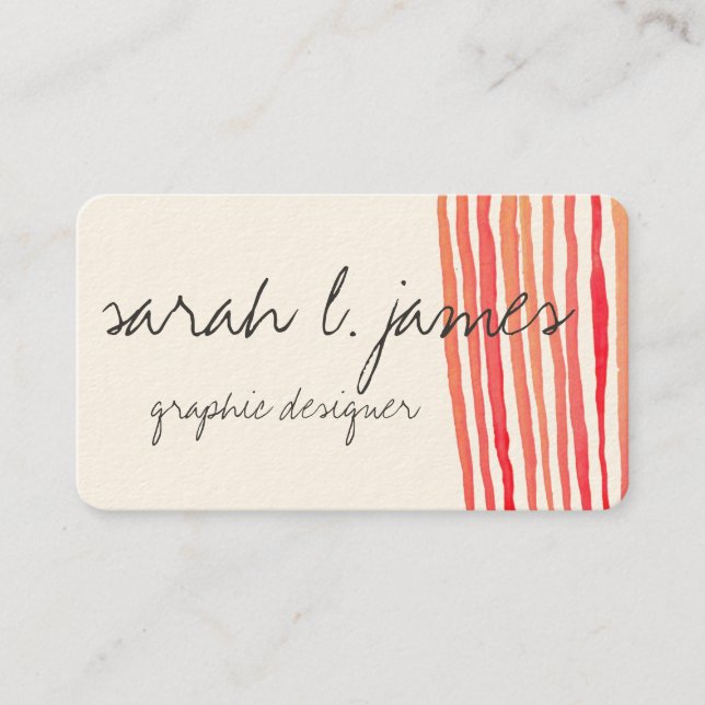 Cartão De Visita Watercolor Stripes Vermelho Pintado Artístico (Frente)