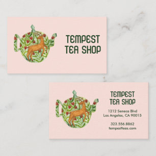Cartão De Visita Watercolor Teapot Deer Floral Tea Comprar Café Her
