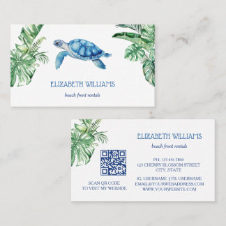 Cartão De Visita  Watercolor Turtle Tropical Leaves